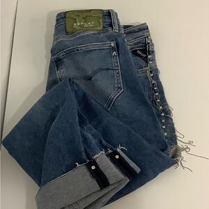REPLAY Women's Jeans with Rhinestone Side Studs, ✨